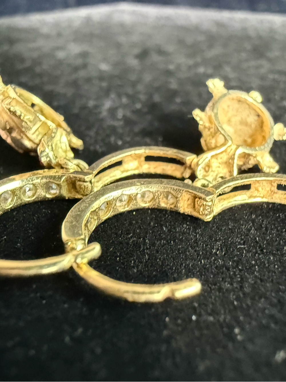 14K Tri Color Gold CZ Turtle Drop Dangle Huggies Hoop Earrings 3.7 Grams - Picture 10 of 16